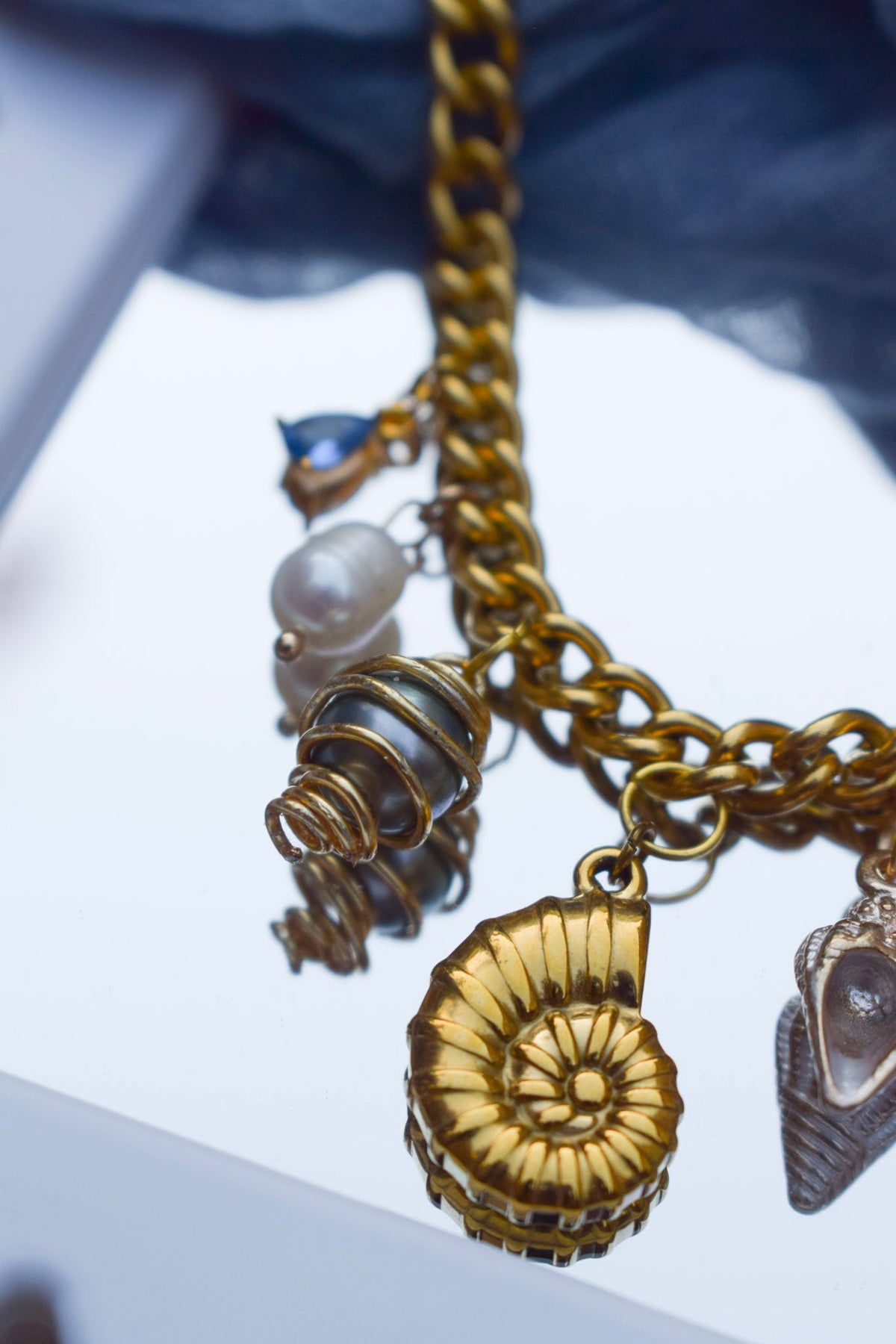 Santorini Summer Chunky Charmed Necklace On 18k Gold Chain | Siren's Call Birthday Collection
