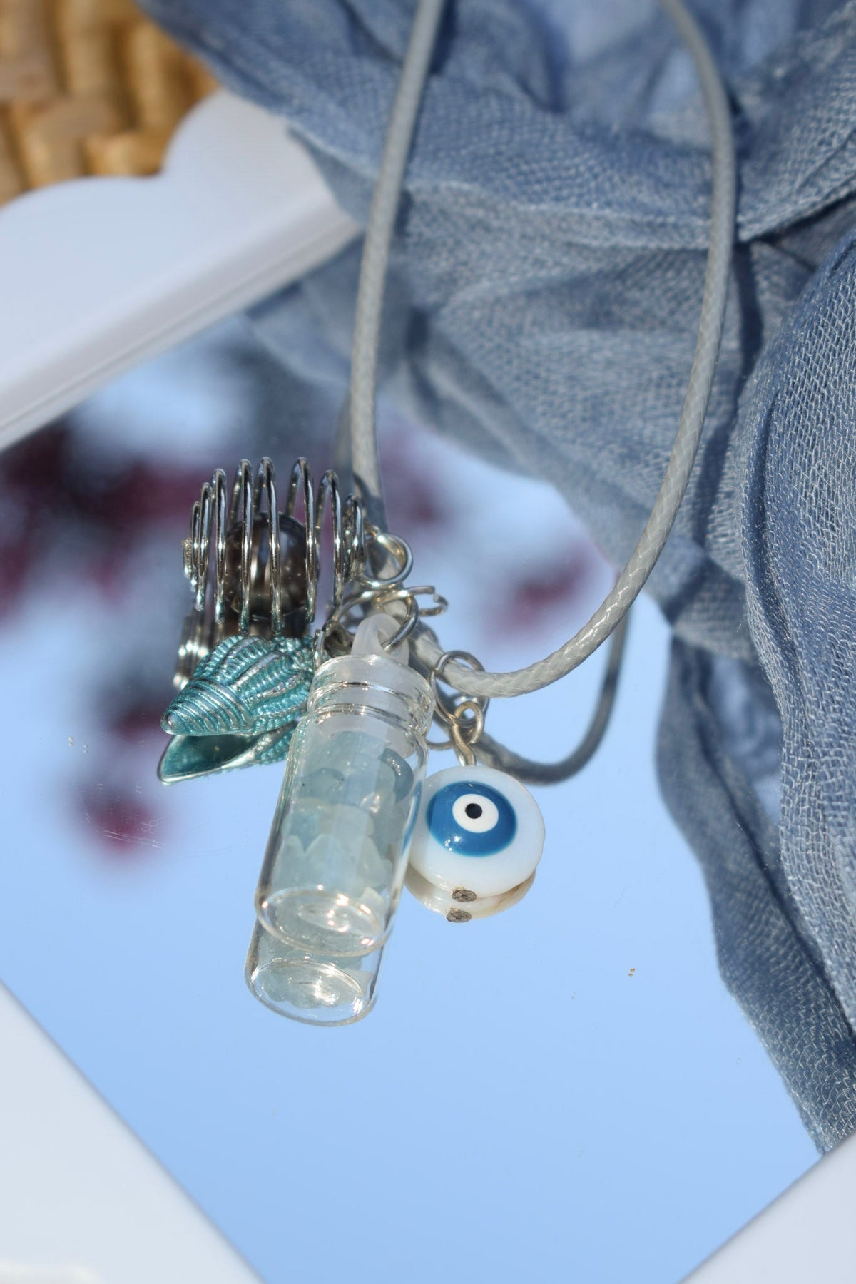 Blue Waves Chunky Charmed Necklace On Blue Waxed Cotton Cord | Siren's Call Birthday Collection