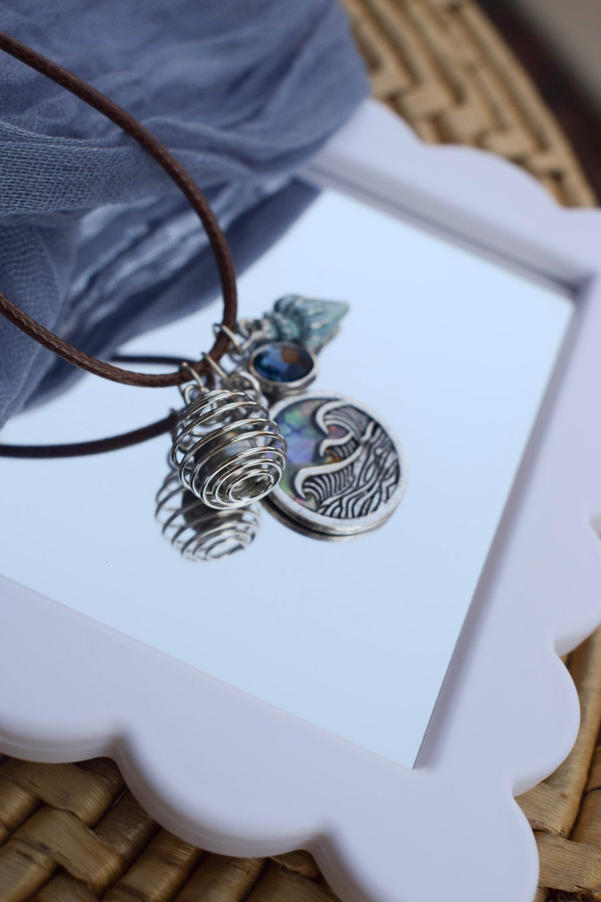 Sand + Siren Chunky Charmed Necklace On Brown Waxed Cotton Cord | Siren's Call Birthday Collection