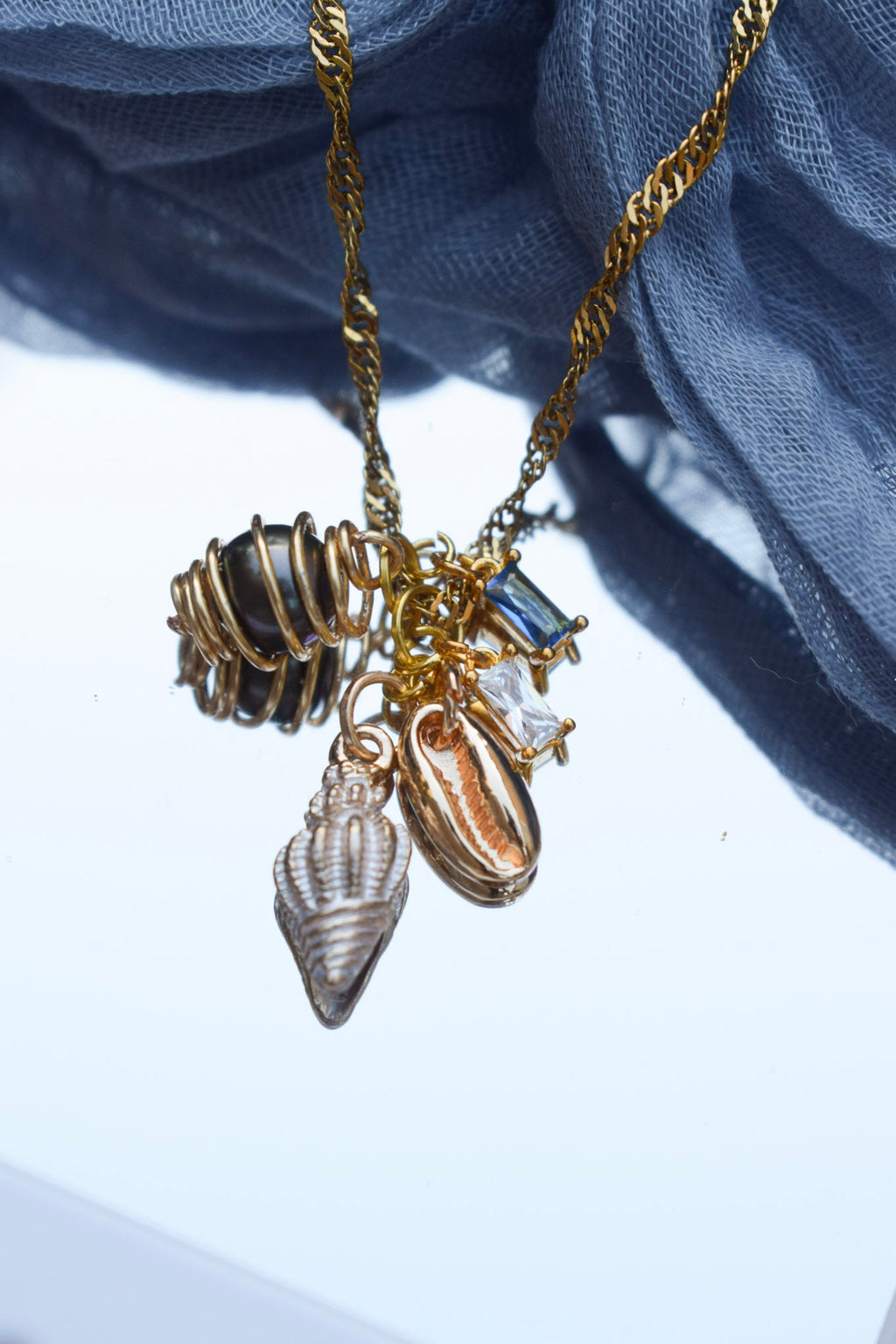 Glittery Sands Chunky Charmed Necklace On Dainty 18k Gold Chain | Siren's Call Birthday Collection